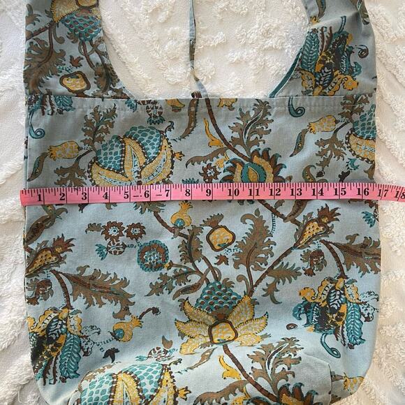 BOHEMIAN Bucket Tote Bag Crossbody Paisley Vines Blue/Yellow Folk Hippie Granola - Picture 7 of 10